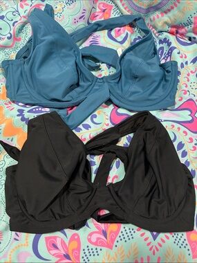 Shapermint Teal and Black Underwire Swim Bikini Tops